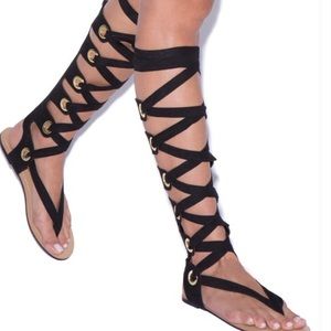 Black tall Gladiator Lace Up Sandals